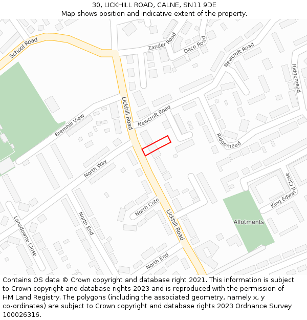 30, LICKHILL ROAD, CALNE, SN11 9DE: Location map and indicative extent of plot