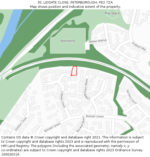 30, LIDGATE CLOSE, PETERBOROUGH, PE2 7ZA: Location map and indicative extent of plot