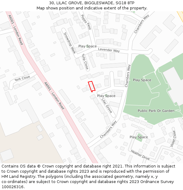 30, LILAC GROVE, BIGGLESWADE, SG18 8TP: Location map and indicative extent of plot