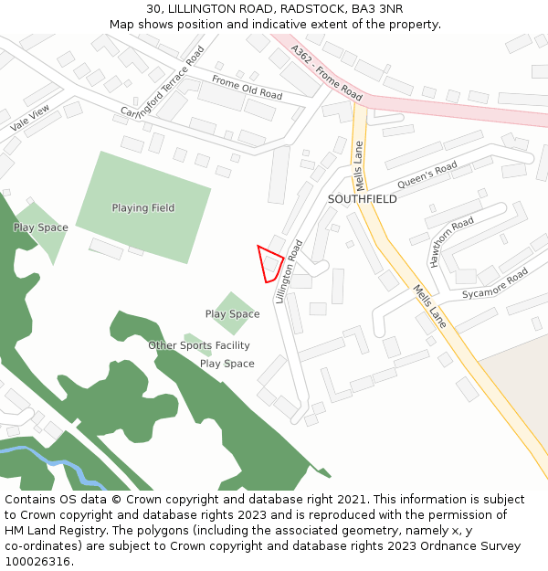 30, LILLINGTON ROAD, RADSTOCK, BA3 3NR: Location map and indicative extent of plot