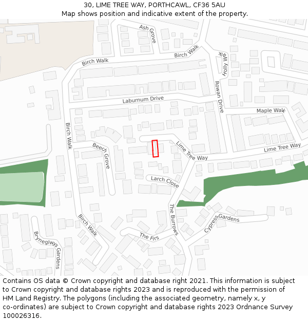 30, LIME TREE WAY, PORTHCAWL, CF36 5AU: Location map and indicative extent of plot