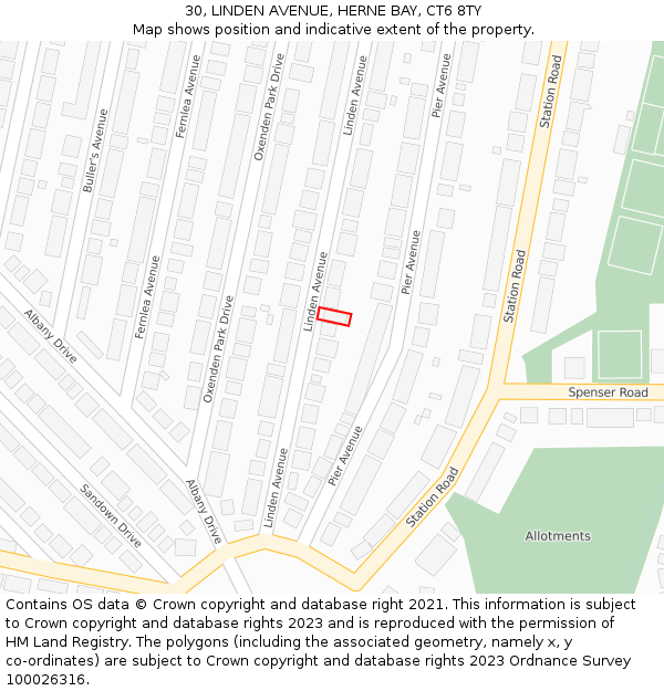 30, LINDEN AVENUE, HERNE BAY, CT6 8TY: Location map and indicative extent of plot