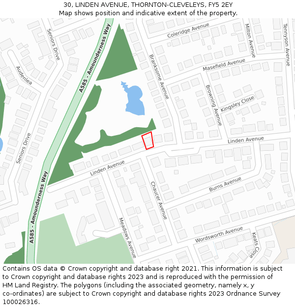30, LINDEN AVENUE, THORNTON-CLEVELEYS, FY5 2EY: Location map and indicative extent of plot