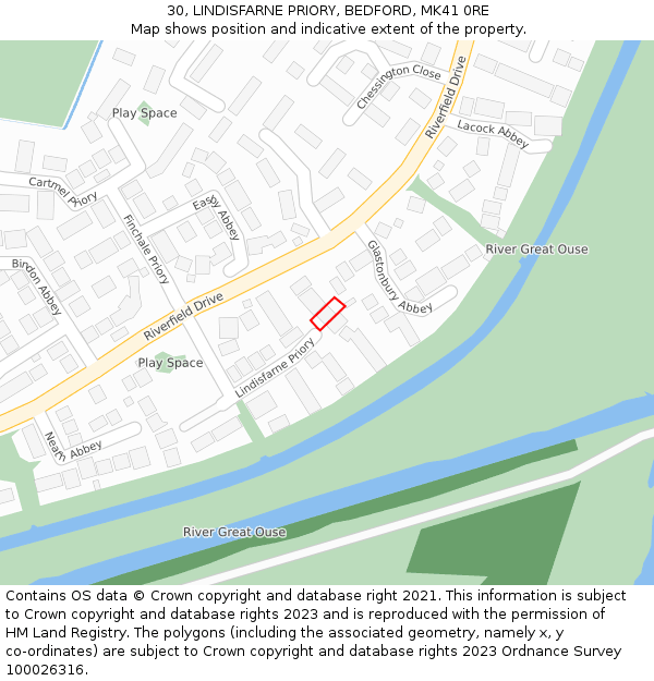 30, LINDISFARNE PRIORY, BEDFORD, MK41 0RE: Location map and indicative extent of plot