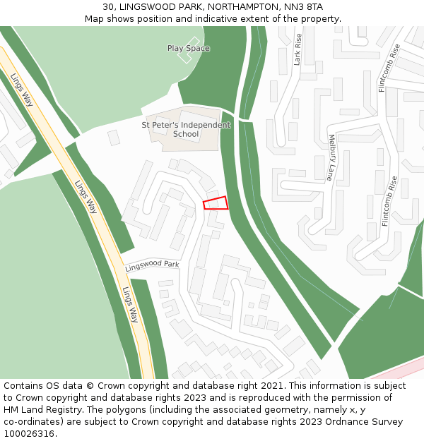 30, LINGSWOOD PARK, NORTHAMPTON, NN3 8TA: Location map and indicative extent of plot