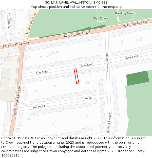 30, LINK LANE, WALLINGTON, SM6 9EB: Location map and indicative extent of plot