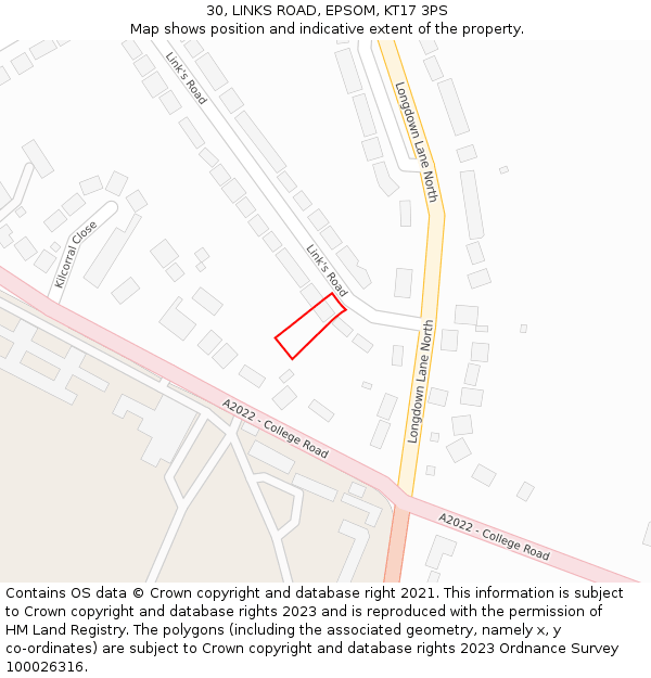 30, LINKS ROAD, EPSOM, KT17 3PS: Location map and indicative extent of plot