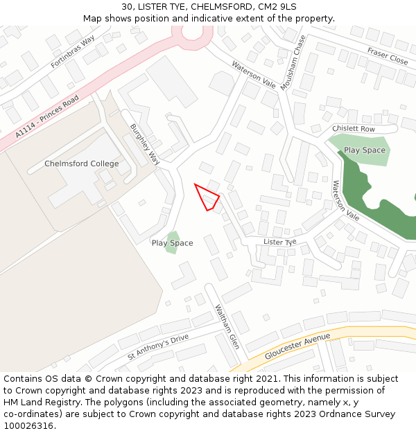 30, LISTER TYE, CHELMSFORD, CM2 9LS: Location map and indicative extent of plot