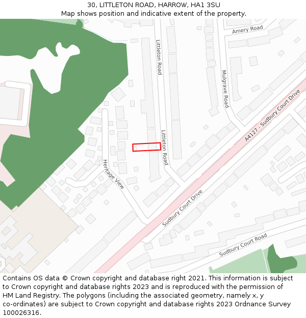 30, LITTLETON ROAD, HARROW, HA1 3SU: Location map and indicative extent of plot