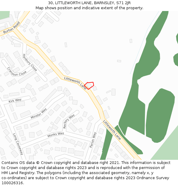 30, LITTLEWORTH LANE, BARNSLEY, S71 2JR: Location map and indicative extent of plot