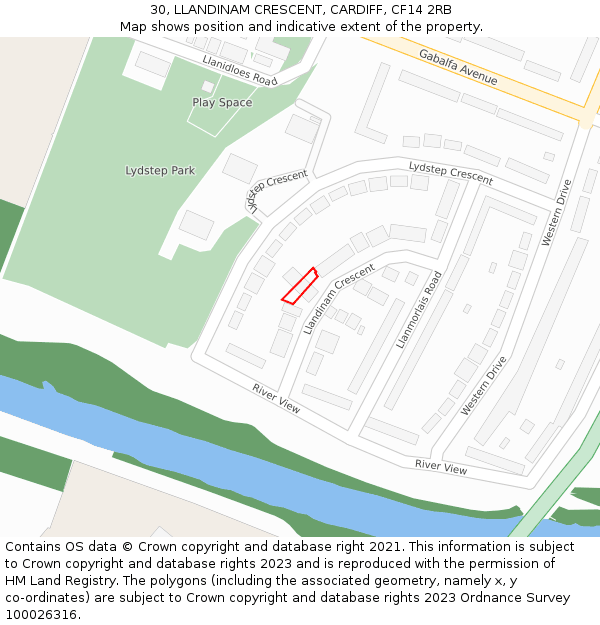 30, LLANDINAM CRESCENT, CARDIFF, CF14 2RB: Location map and indicative extent of plot