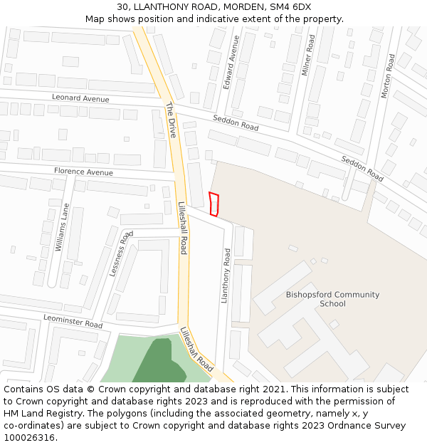 30, LLANTHONY ROAD, MORDEN, SM4 6DX: Location map and indicative extent of plot