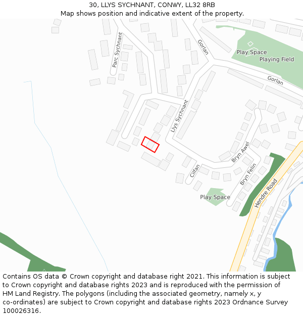 30, LLYS SYCHNANT, CONWY, LL32 8RB: Location map and indicative extent of plot