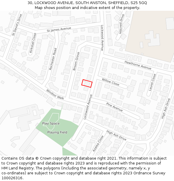 30, LOCKWOOD AVENUE, SOUTH ANSTON, SHEFFIELD, S25 5GQ: Location map and indicative extent of plot
