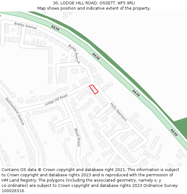 30, LODGE HILL ROAD, OSSETT, WF5 9RU: Location map and indicative extent of plot
