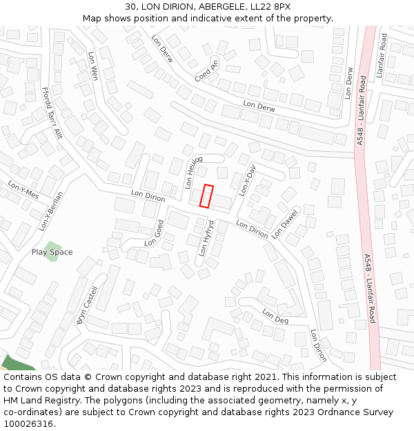 30, LON DIRION, ABERGELE, LL22 8PX: Location map and indicative extent of plot