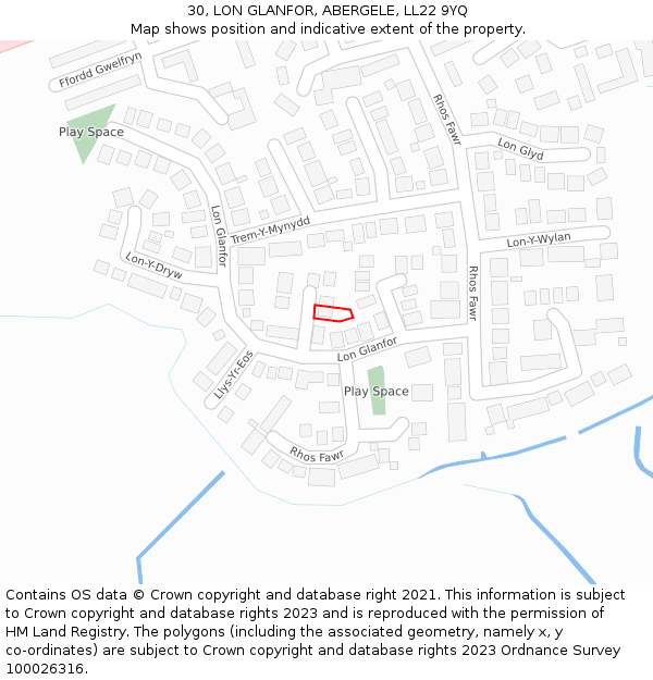 30, LON GLANFOR, ABERGELE, LL22 9YQ: Location map and indicative extent of plot