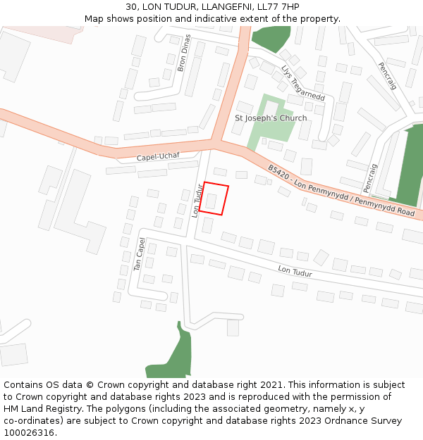 30, LON TUDUR, LLANGEFNI, LL77 7HP: Location map and indicative extent of plot