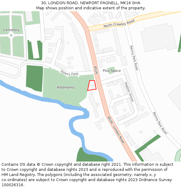 30, LONDON ROAD, NEWPORT PAGNELL, MK16 0HA: Location map and indicative extent of plot