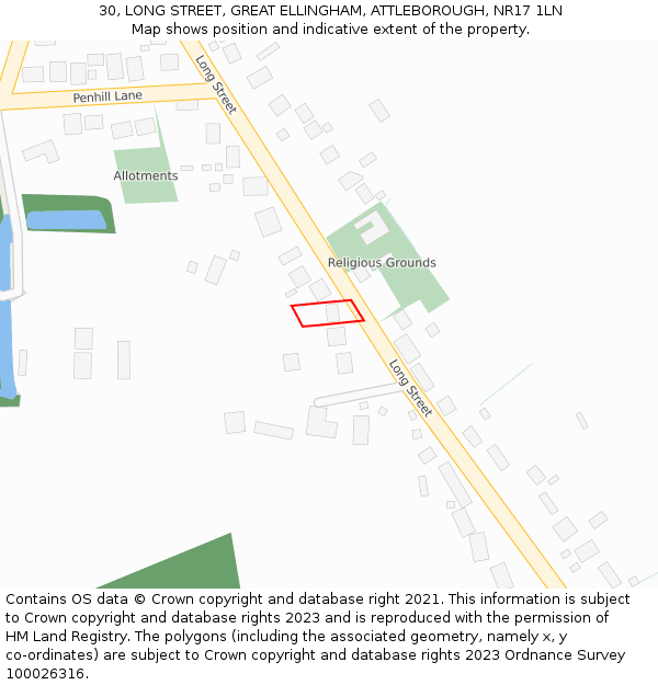 30, LONG STREET, GREAT ELLINGHAM, ATTLEBOROUGH, NR17 1LN: Location map and indicative extent of plot