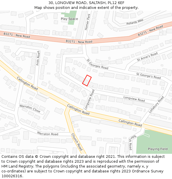 30, LONGVIEW ROAD, SALTASH, PL12 6EF: Location map and indicative extent of plot