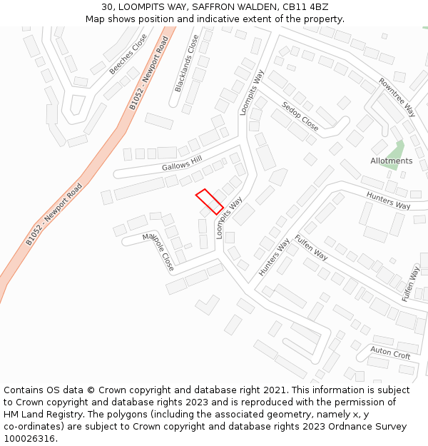 30, LOOMPITS WAY, SAFFRON WALDEN, CB11 4BZ: Location map and indicative extent of plot