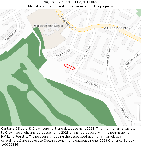 30, LORIEN CLOSE, LEEK, ST13 8NY: Location map and indicative extent of plot