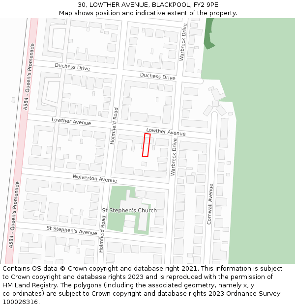 30, LOWTHER AVENUE, BLACKPOOL, FY2 9PE: Location map and indicative extent of plot