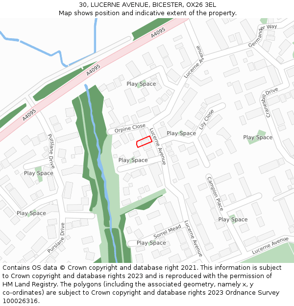 30, LUCERNE AVENUE, BICESTER, OX26 3EL: Location map and indicative extent of plot