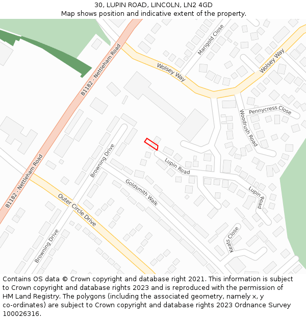 30, LUPIN ROAD, LINCOLN, LN2 4GD: Location map and indicative extent of plot