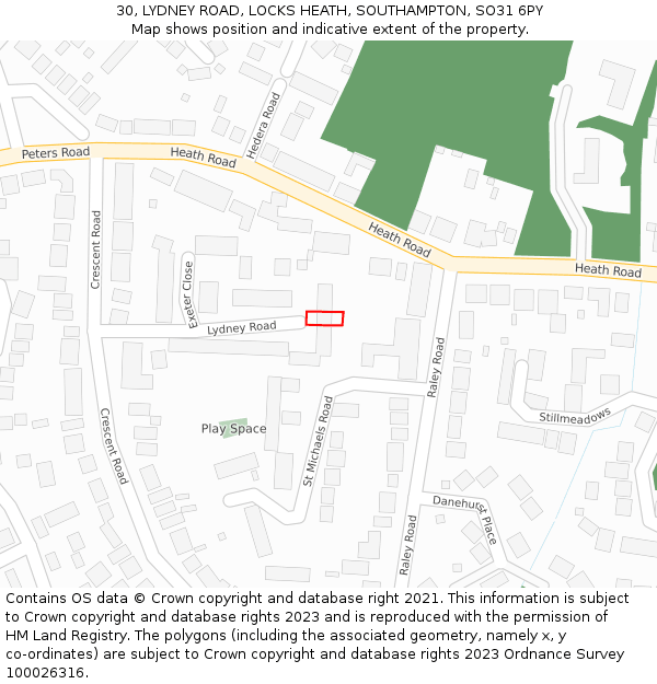 30, LYDNEY ROAD, LOCKS HEATH, SOUTHAMPTON, SO31 6PY: Location map and indicative extent of plot