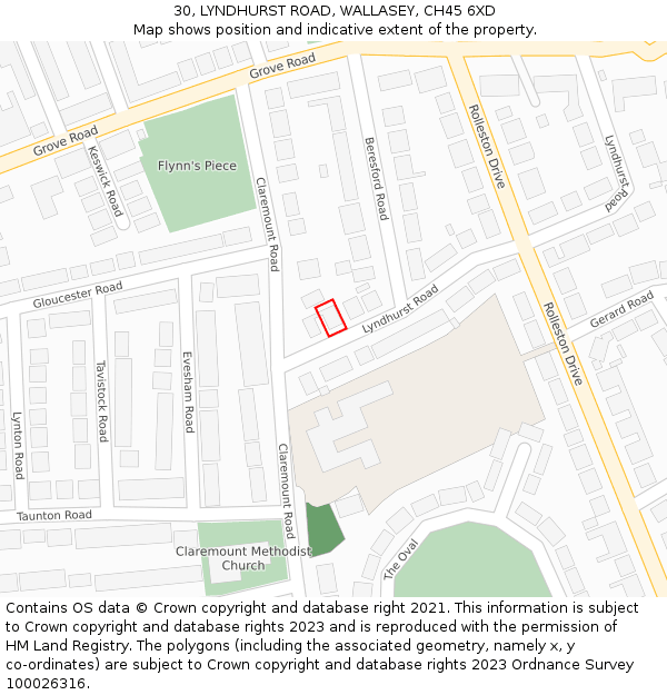 30, LYNDHURST ROAD, WALLASEY, CH45 6XD: Location map and indicative extent of plot