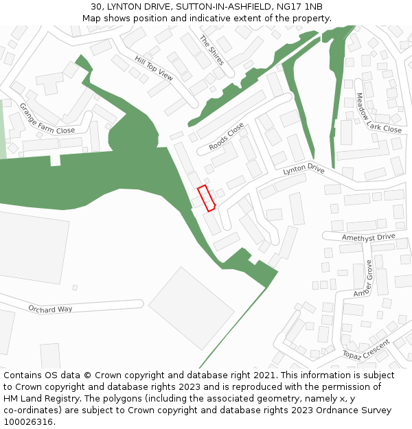 30, LYNTON DRIVE, SUTTON-IN-ASHFIELD, NG17 1NB: Location map and indicative extent of plot