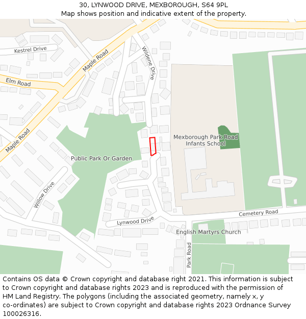 30, LYNWOOD DRIVE, MEXBOROUGH, S64 9PL: Location map and indicative extent of plot