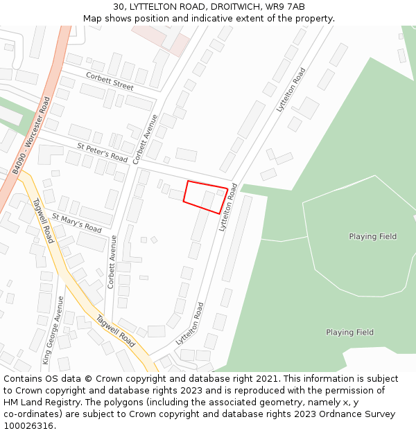 30, LYTTELTON ROAD, DROITWICH, WR9 7AB: Location map and indicative extent of plot