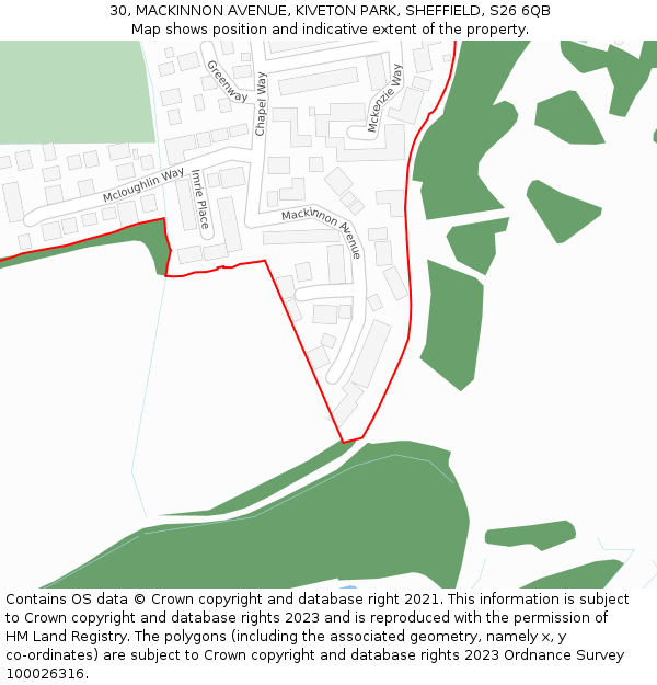 30, MACKINNON AVENUE, KIVETON PARK, SHEFFIELD, S26 6QB: Location map and indicative extent of plot