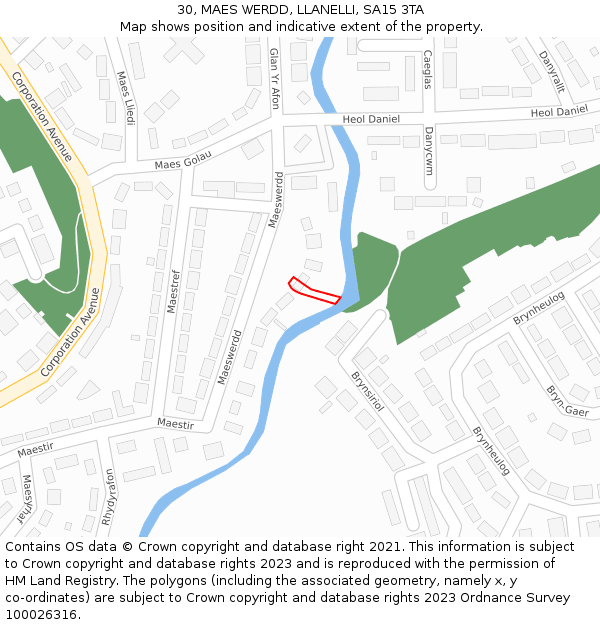 30, MAES WERDD, LLANELLI, SA15 3TA: Location map and indicative extent of plot