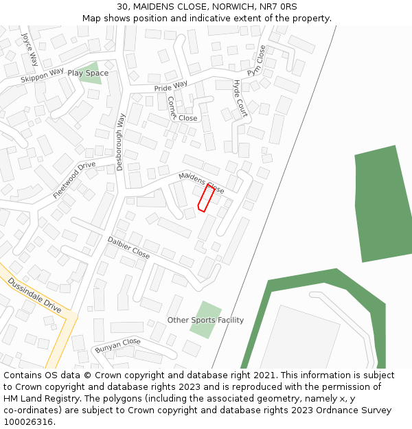 30, MAIDENS CLOSE, NORWICH, NR7 0RS: Location map and indicative extent of plot