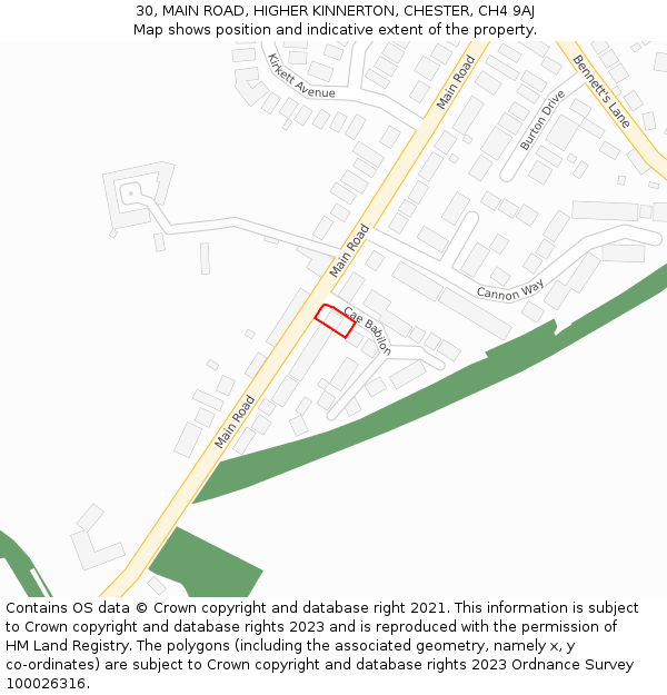 30, MAIN ROAD, HIGHER KINNERTON, CHESTER, CH4 9AJ: Location map and indicative extent of plot