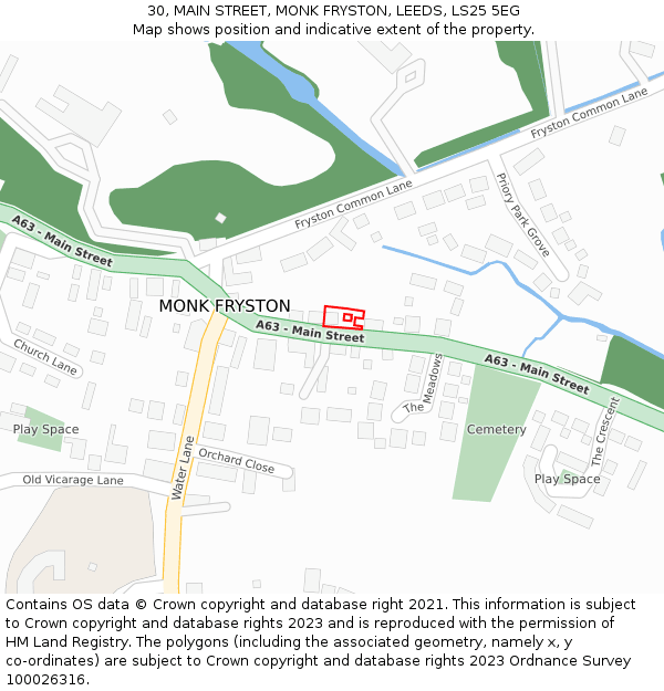 30, MAIN STREET, MONK FRYSTON, LEEDS, LS25 5EG: Location map and indicative extent of plot