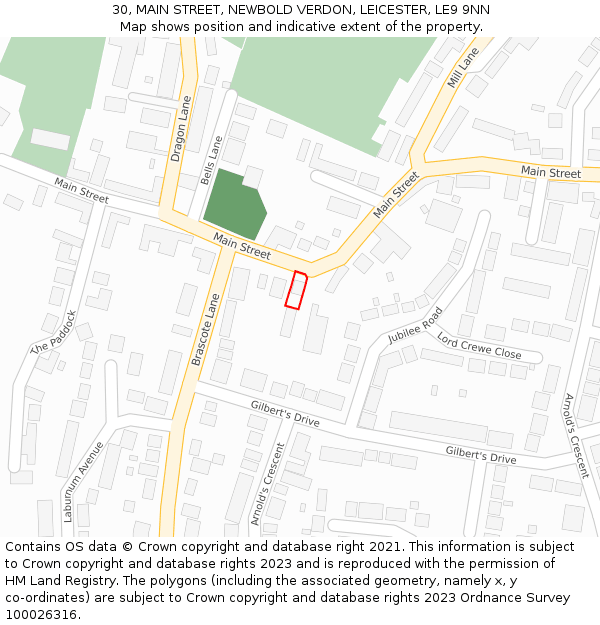 30, MAIN STREET, NEWBOLD VERDON, LEICESTER, LE9 9NN: Location map and indicative extent of plot