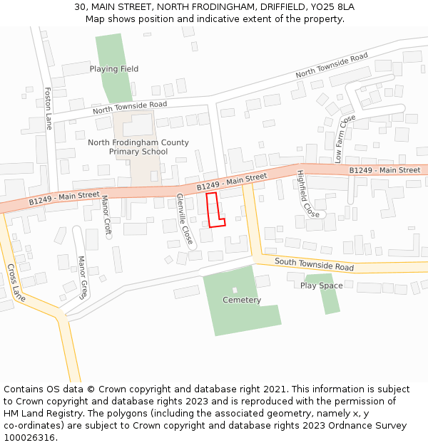 30, MAIN STREET, NORTH FRODINGHAM, DRIFFIELD, YO25 8LA: Location map and indicative extent of plot