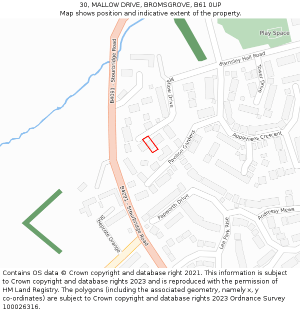 30, MALLOW DRIVE, BROMSGROVE, B61 0UP: Location map and indicative extent of plot
