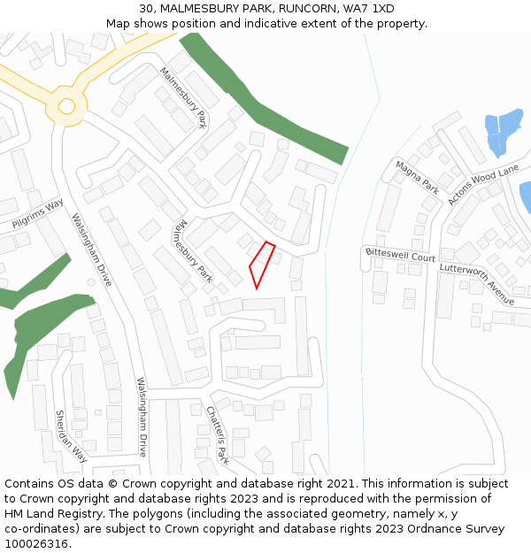 30, MALMESBURY PARK, RUNCORN, WA7 1XD: Location map and indicative extent of plot