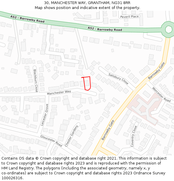 30, MANCHESTER WAY, GRANTHAM, NG31 8RR: Location map and indicative extent of plot