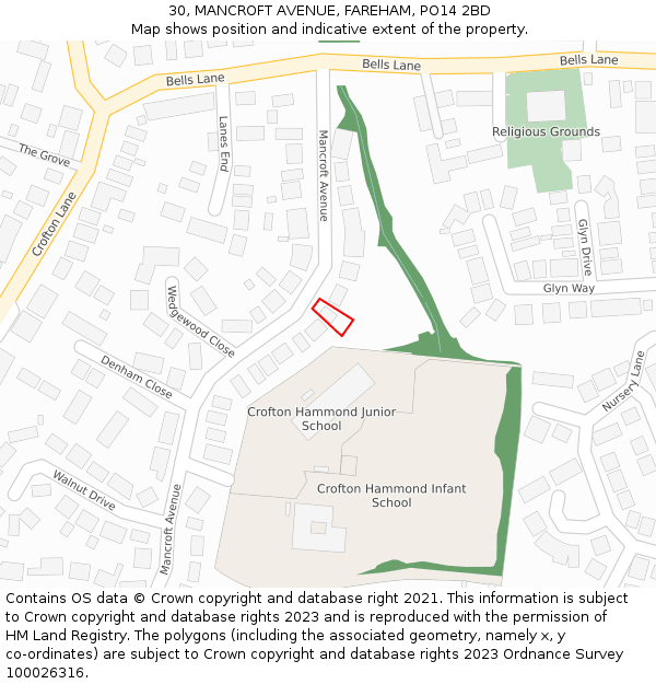 30, MANCROFT AVENUE, FAREHAM, PO14 2BD: Location map and indicative extent of plot