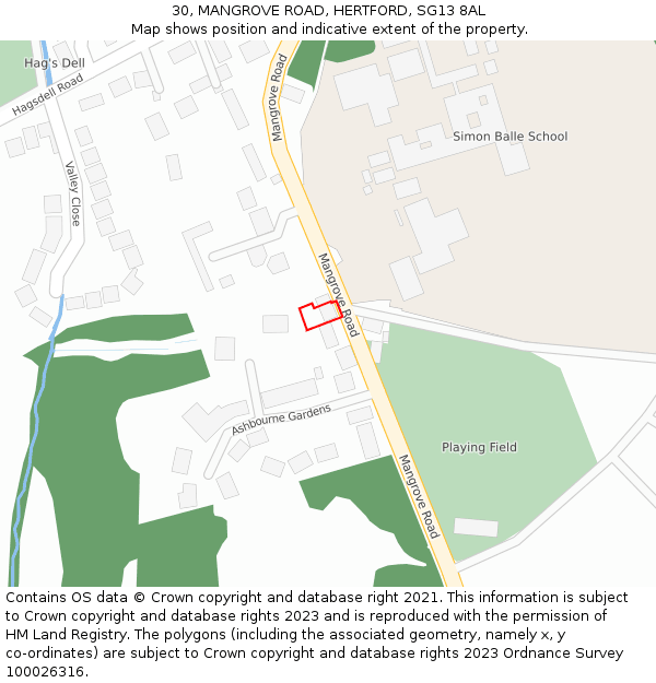 30, MANGROVE ROAD, HERTFORD, SG13 8AL: Location map and indicative extent of plot
