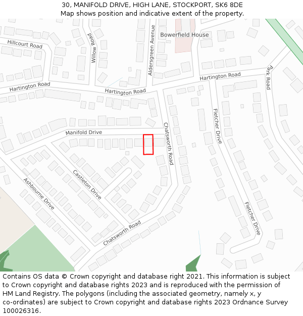 30, MANIFOLD DRIVE, HIGH LANE, STOCKPORT, SK6 8DE: Location map and indicative extent of plot