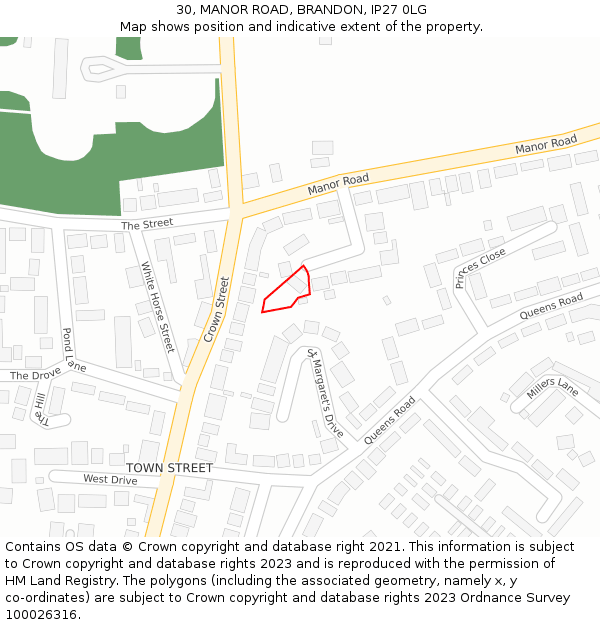 30, MANOR ROAD, BRANDON, IP27 0LG: Location map and indicative extent of plot