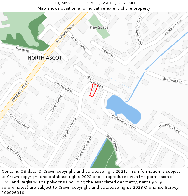 30, MANSFIELD PLACE, ASCOT, SL5 8ND: Location map and indicative extent of plot